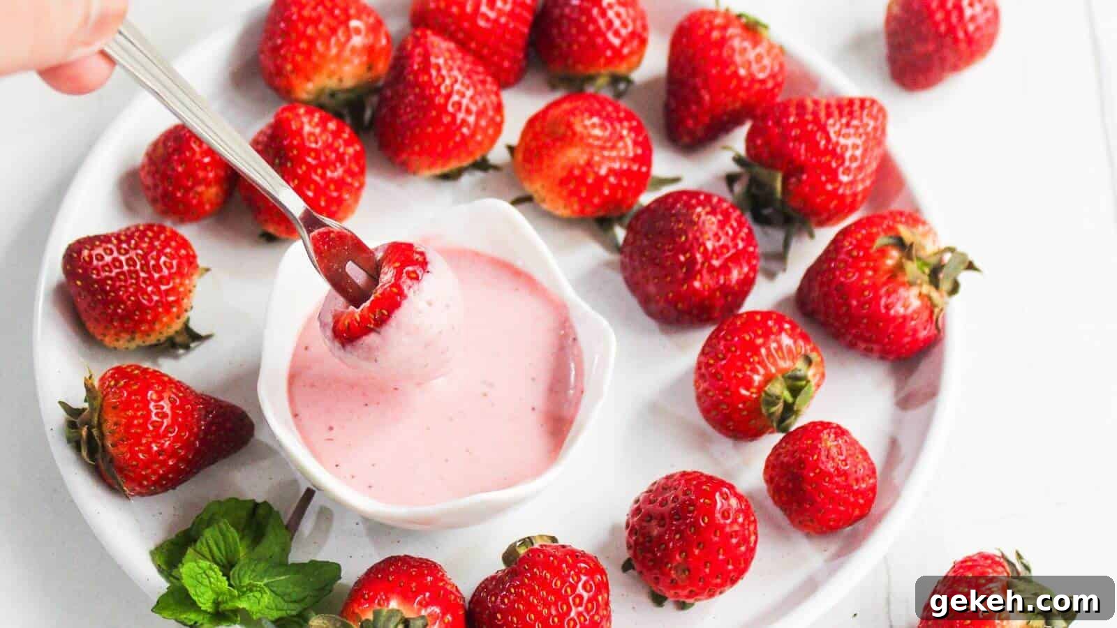 19 Desserts for Two to Share Straight from the Pan 3 Strawberry fruit dip with cream cheese in a bowl.