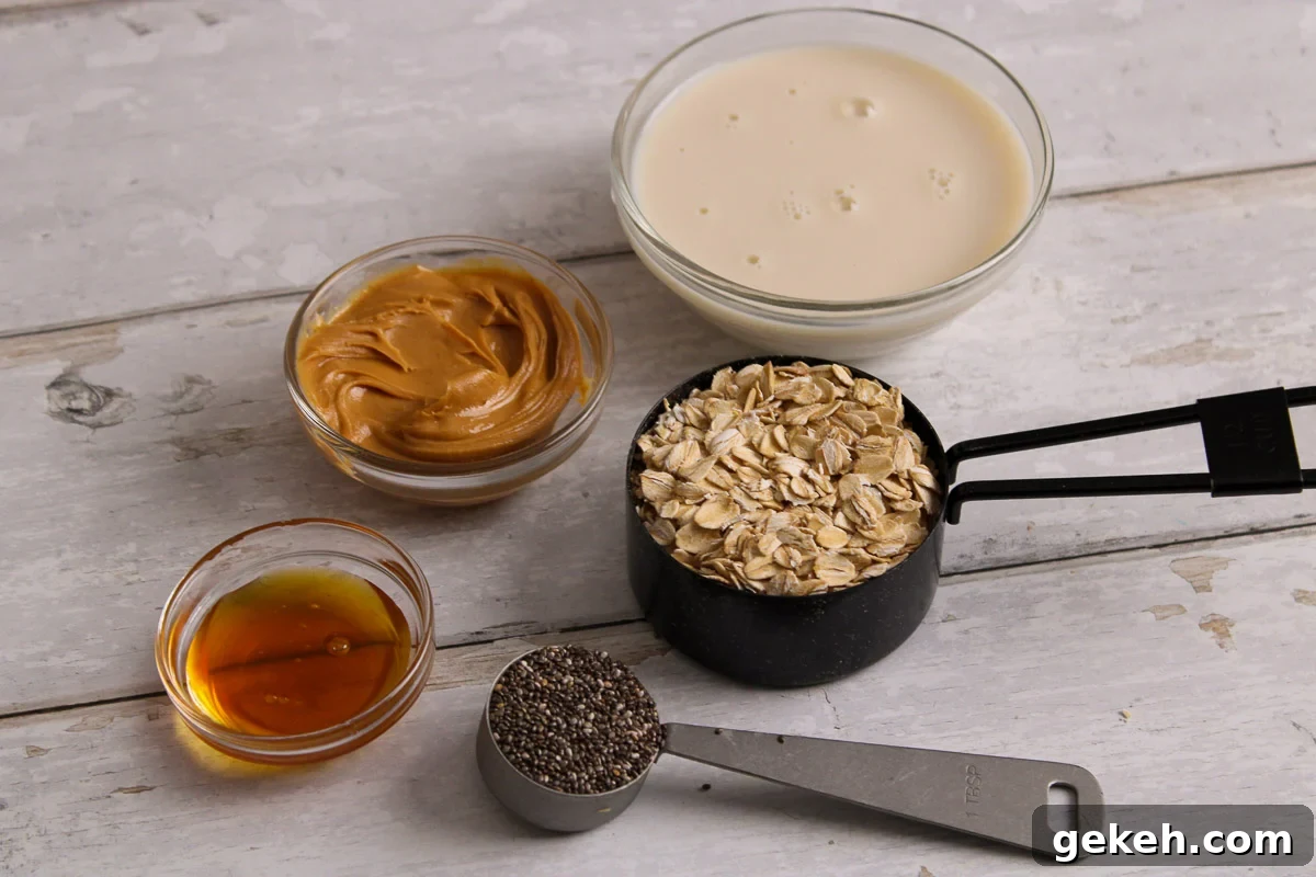 Creamy Peanut Butter Overnight Oats Recipe for Quick Breakfast 3 Ingredients for overnight oats with peanut butter.