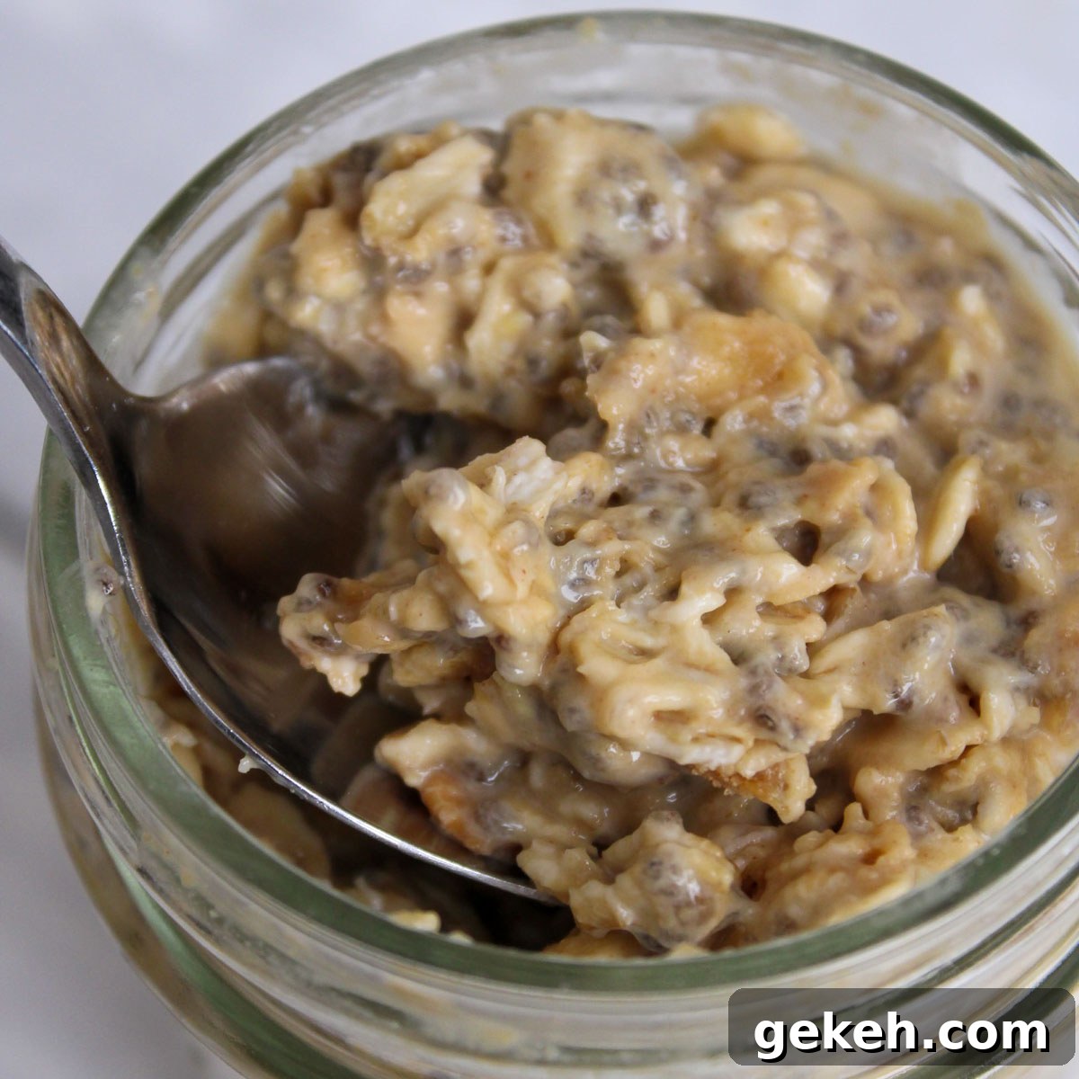 Creamy Peanut Butter Overnight Oats Recipe for Quick Breakfast 7 Overnight oats after they have been in the refrigerator for at least 6 hours.