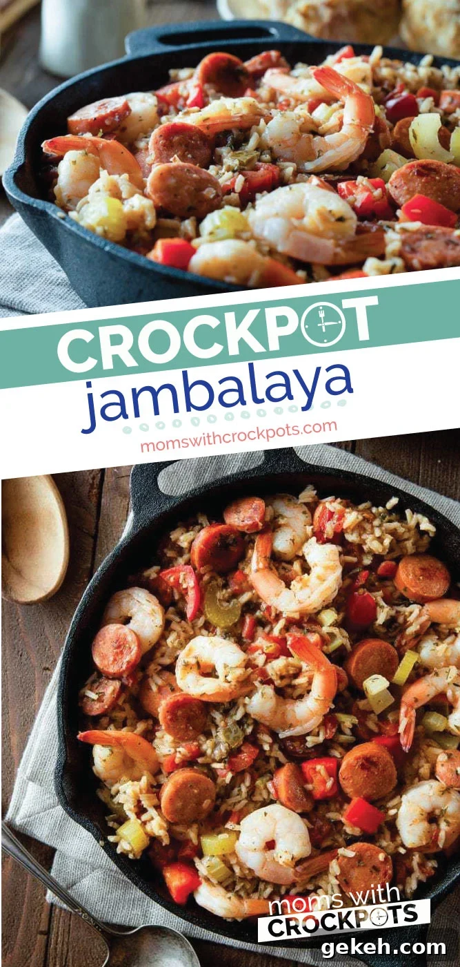 Slow-Cooker Jambalaya: Flavorful One-Pot Cajun Dinner 2 Just like you would get in New Orleans! This tongue tingling Crockpot Jambalaya Recipe is a keeper for a delicious supper any night of the week! | @MomsWCrockpots #recipes #dinner #crockpot #slowcooker