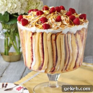 Close up of a Raspberry Lemon Meringue Trifle.
