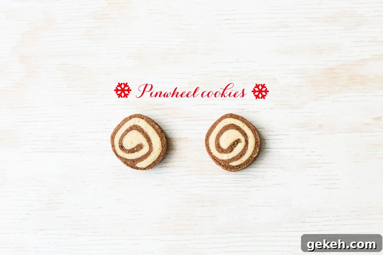 Chocolate Pinwheel Cookies: Swirl Cookie Recipe for Parties 12 Chocolate and vanilla Pinwheel cookies that are slice and bake so you can make the dough for these cookies ahead of time