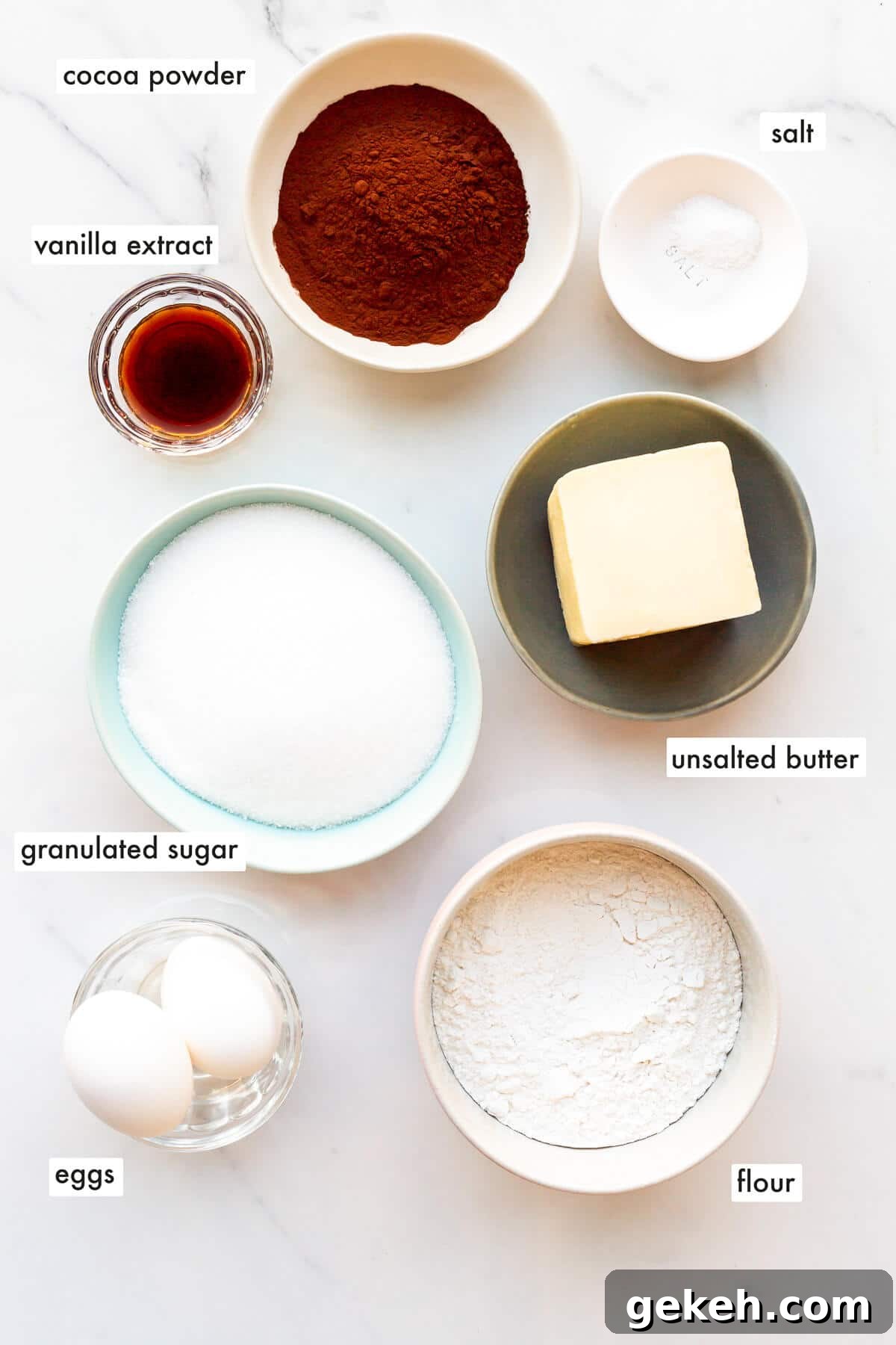 Chocolate Pinwheel Cookies: Swirl Cookie Recipe for Parties 3 Ingredients to make pinwheel cookies measured out to make the cookie doughs.