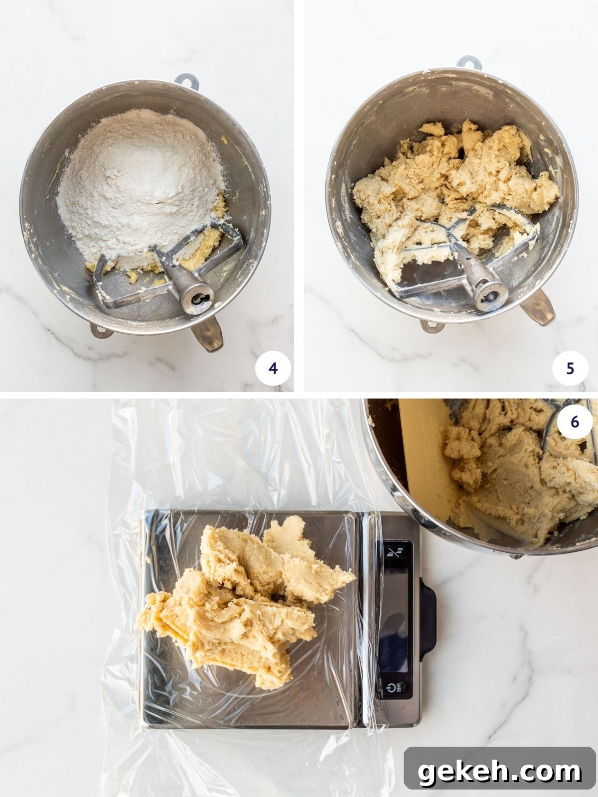 Chocolate Pinwheel Cookies: Swirl Cookie Recipe for Parties 5 Adding dry ingredients to the creamed butter mixture, then splitting the dough in two to make chocolate and vanilla pinwheel cookies.