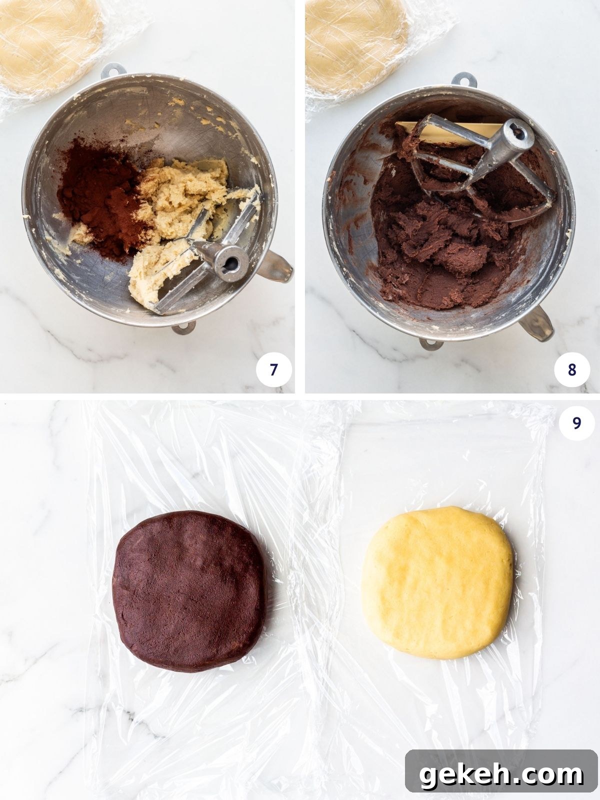 Chocolate Pinwheel Cookies: Swirl Cookie Recipe for Parties 6 Adding cocoa powder to half the vanilla pinwheel dough to make a chocolate dough for pinwheel cookies.