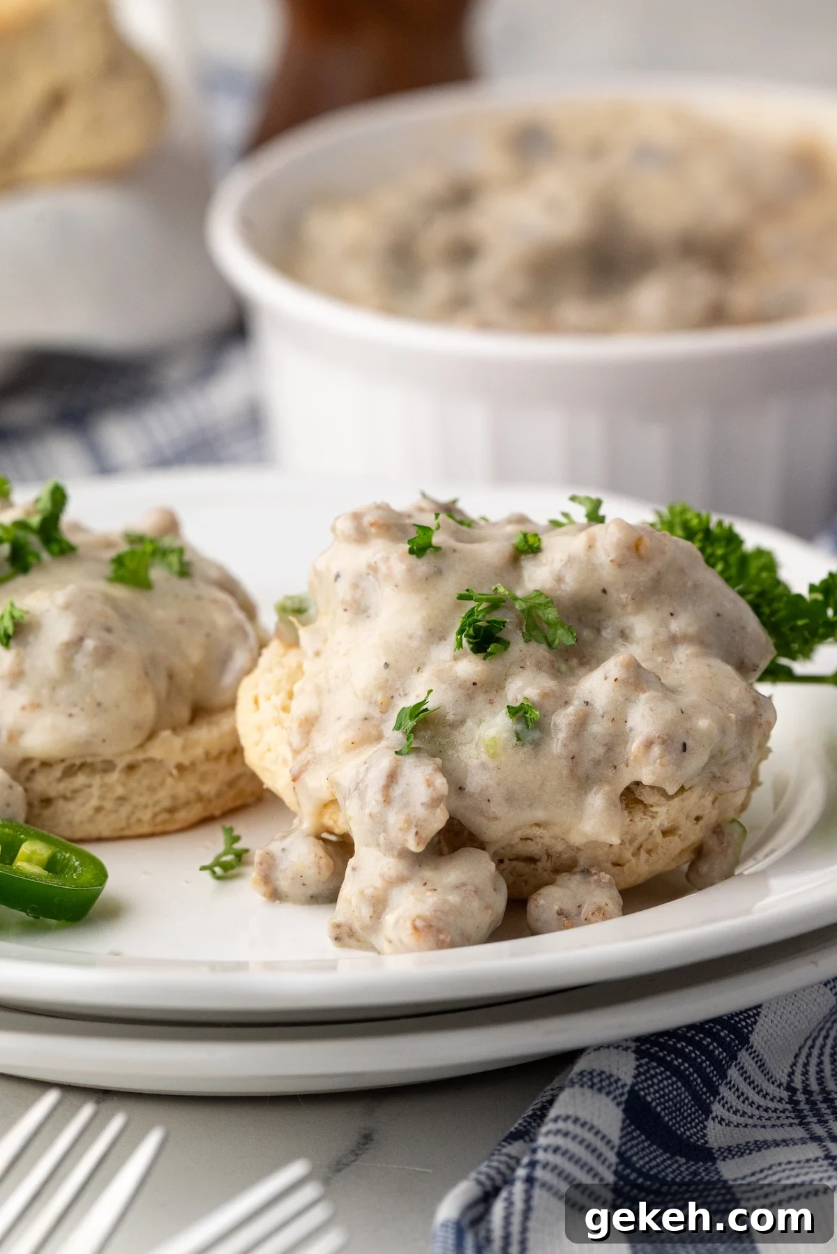 Jalapeño Sausage Gravy Recipe for Spicy Southern Biscuits 3 homemade gravy over buttermilk biscuit