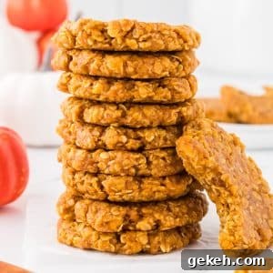 No-Bake Pumpkin Oat Cookies: Quick Fall Treats 14 A stack of pumpkin no bake cookies, one with a bite taken out of it.