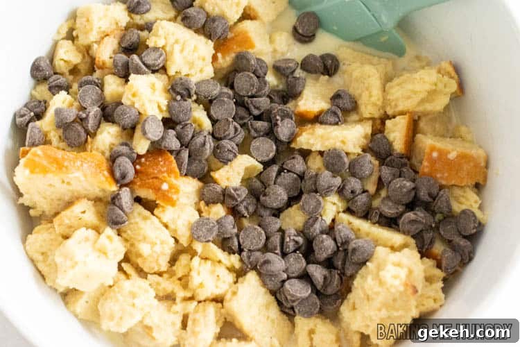 chocolate chips added to bowl