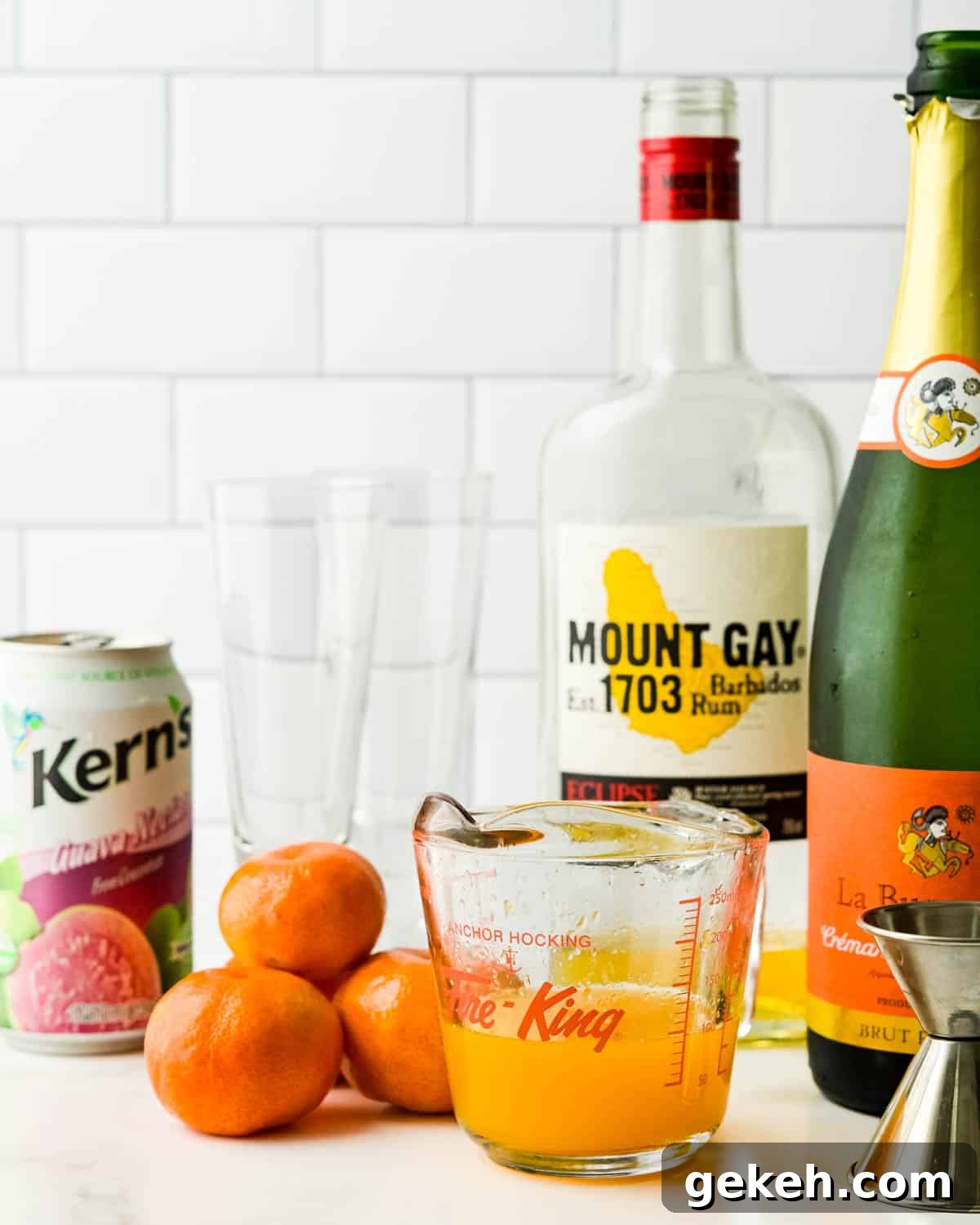 Ingredients for making the prosecco and guava brunch cocktail.
