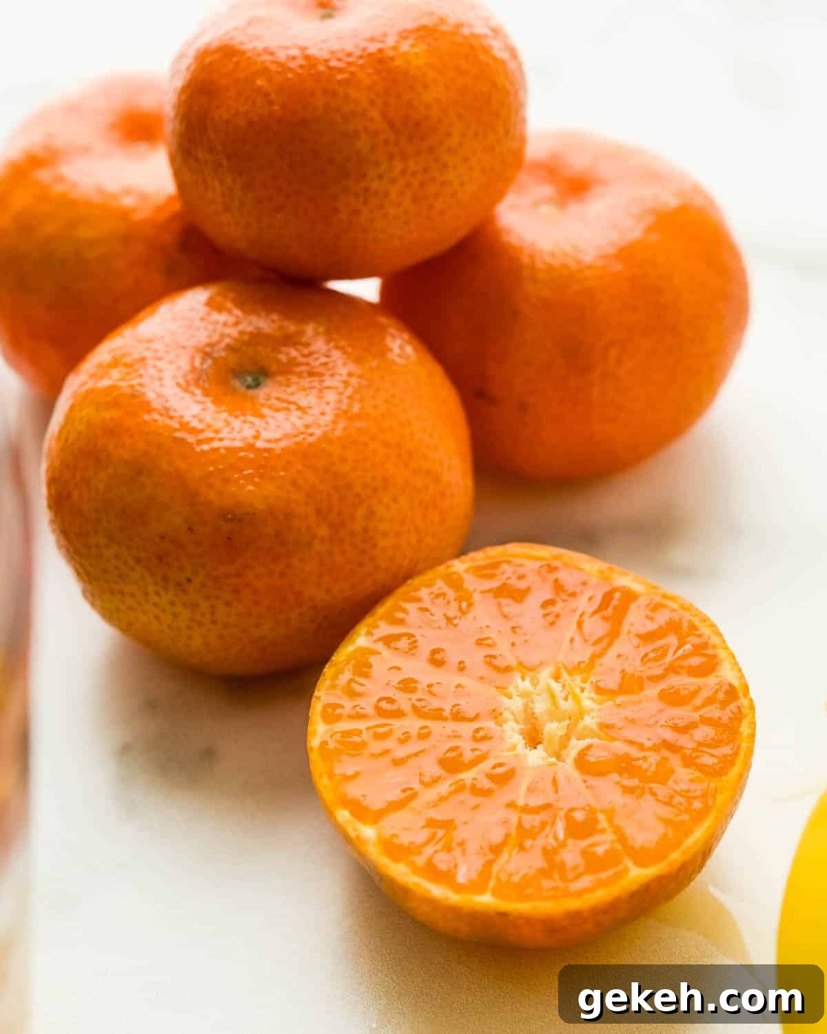 tangerines cut in half.