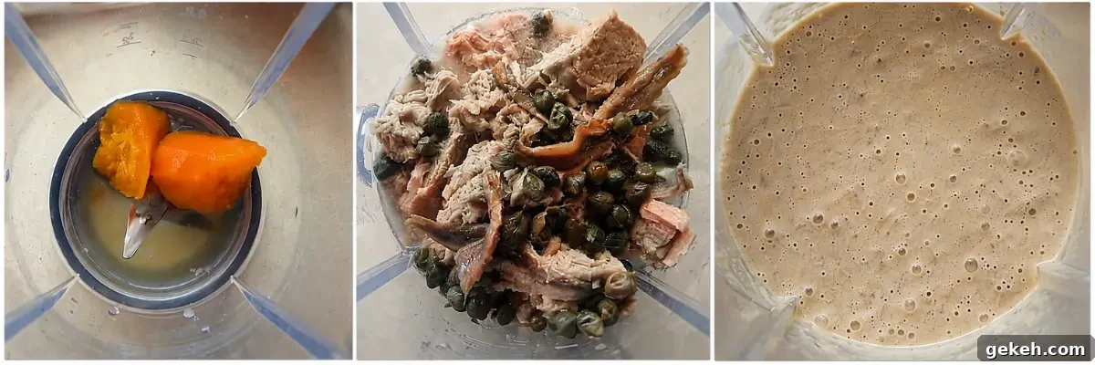 Vitello Tonnato: Classic Italian Cold Veal with Tuna-Caper Sauce 8 Tuna, anchovy fillets, capers, carrot, and broth blended into creamy salsa tonnata.