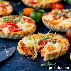 Savory Cheese and Tomato Tarts — Crispy Rustic Tart Recipe 5 Cheese and Tomato Tarts with a rich tomato ragu and creamy béchamel sauce encased in shortcrust pastry. The best vegetarian lunch!