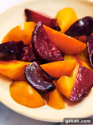 Air fryer beets (red and golden beets) in a bowl.
