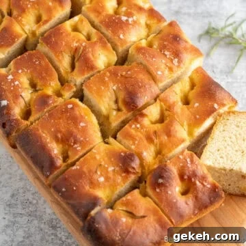 Homemade Focaccia Bread cut into squares.