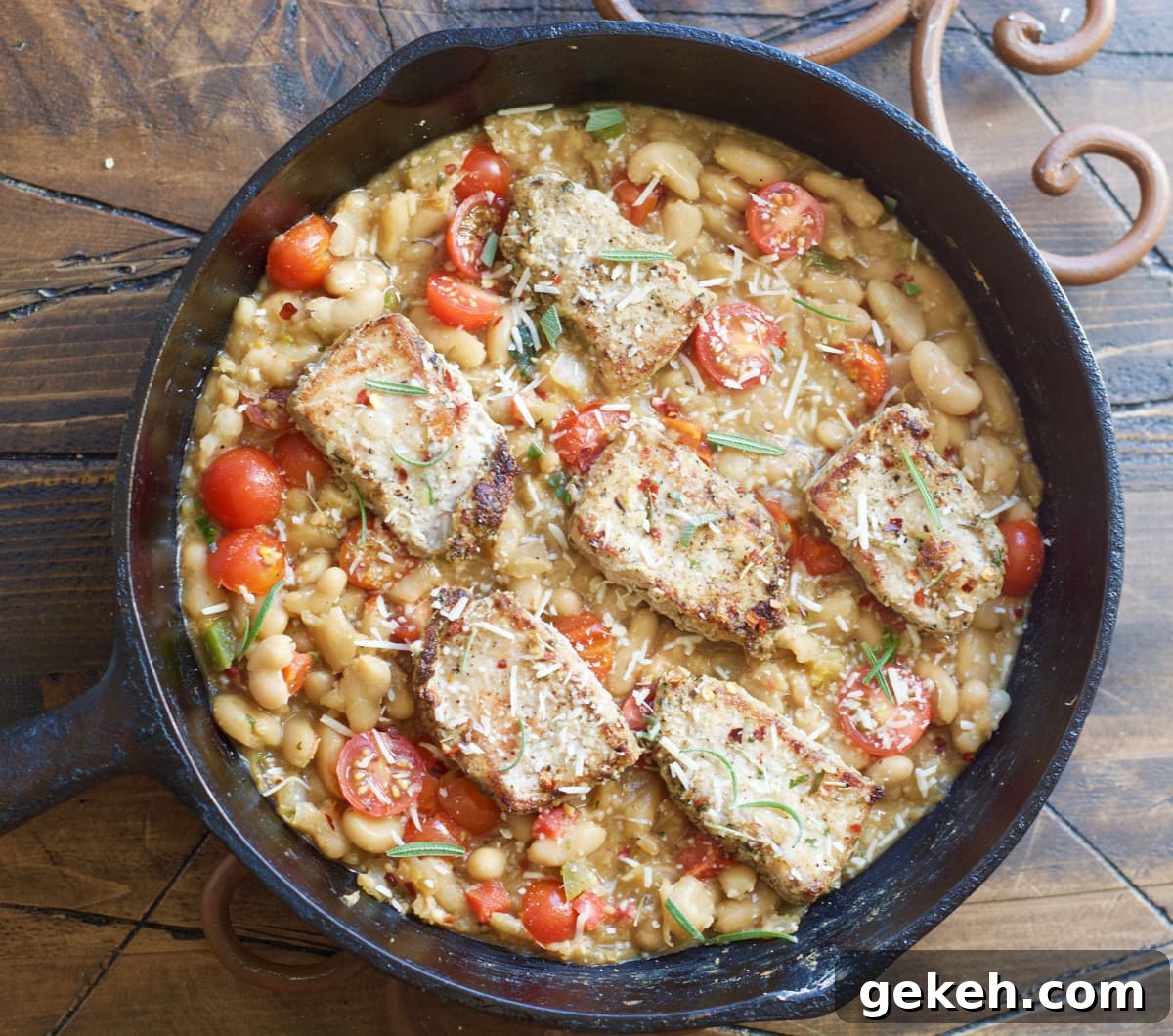 Garlic-Herb Pork Medallions with Tuscan White Beans Recipe 3 Make these easy one pan Garlic Herb Pork Medallions with Tuscan White Beans for a hearty comforting dish ready in under 30 minutes!