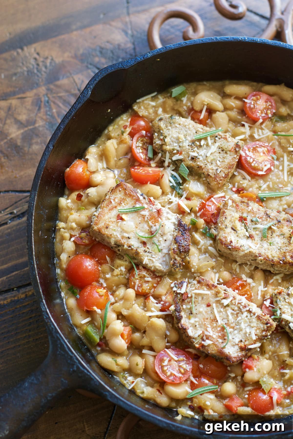 Garlic-Herb Pork Medallions with Tuscan White Beans Recipe 7 Make these easy one pan Garlic Herb Pork Medallions with Tuscan White Beans for a hearty comforting dish ready in under 30 minutes!