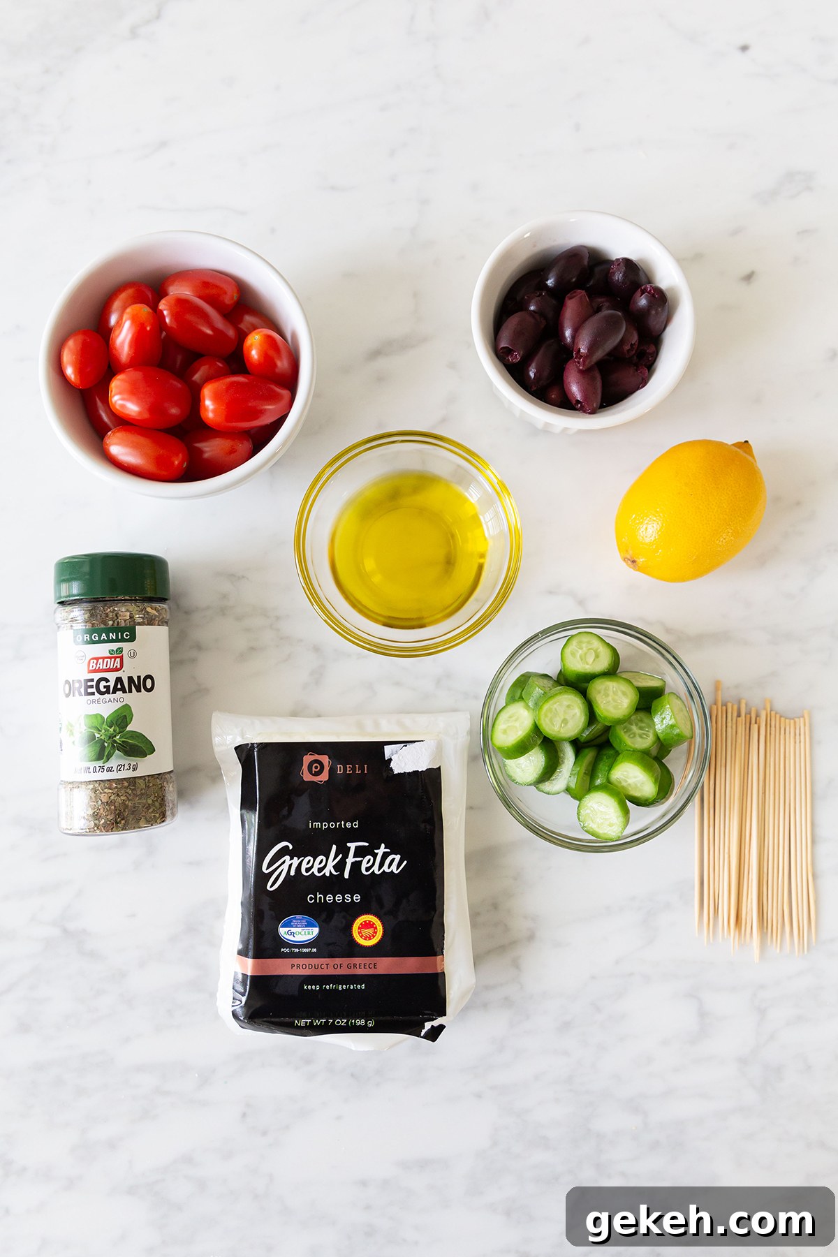 Greek Salad Skewers Recipe: Fresh Tomato, Cucumber & Feta Bites 5 Greek Salad Skewer Ingredients