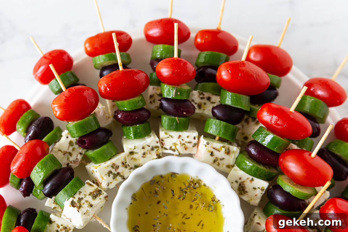Greek Salad Skewers Recipe: Fresh Tomato, Cucumber & Feta Bites 7 Appetizers on a Stick