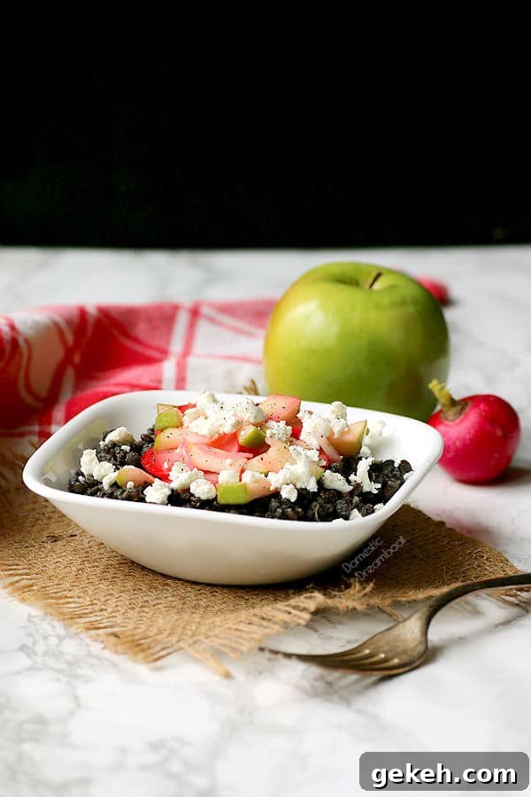 Braised Black Lentils with Lightly Pickled Apples and Radishes - Domestic Dreamboat #glutenfree #vegetarian #meatless #healthyeating
