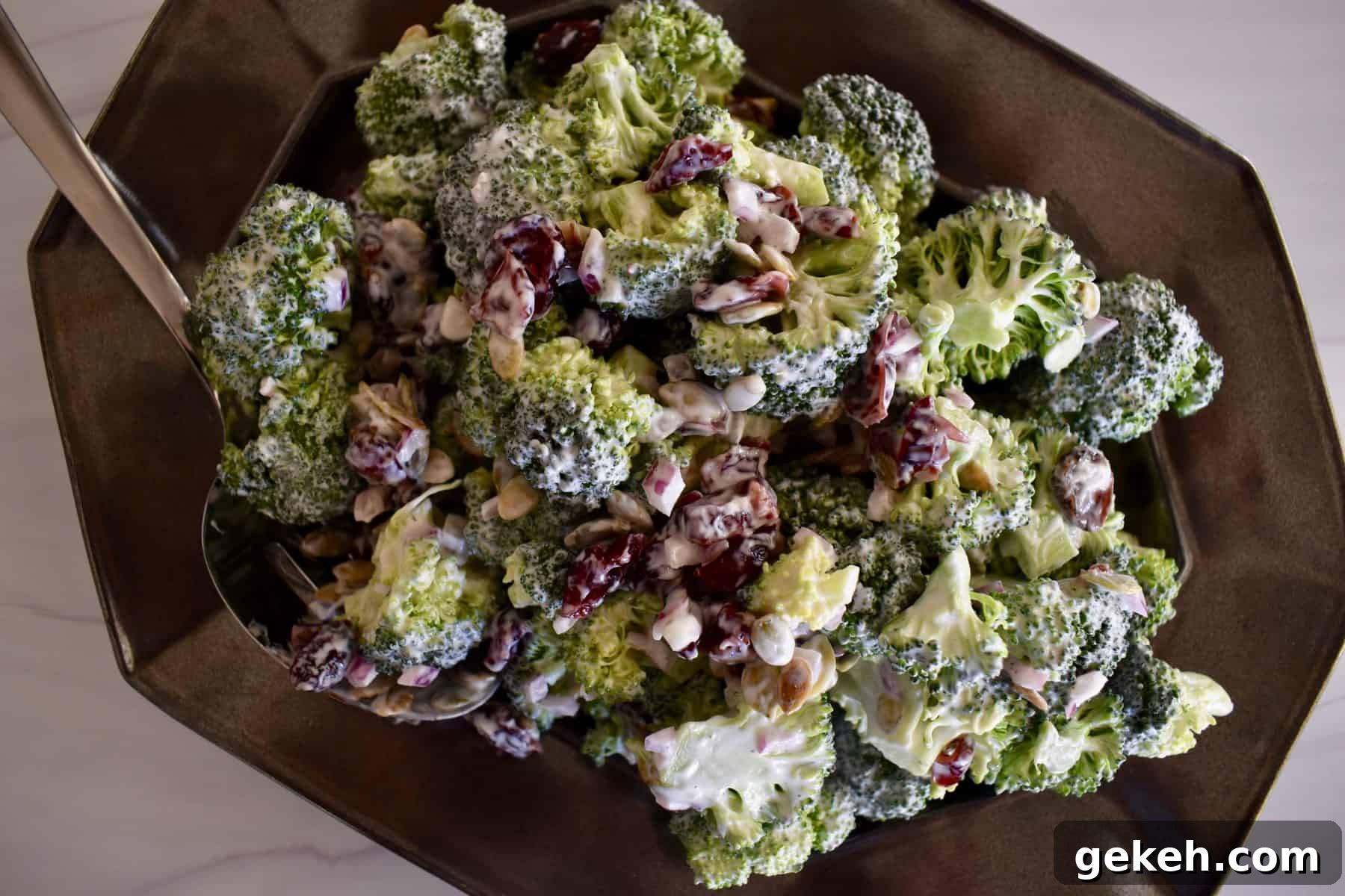 Broccoli and Cranberry Salad with Creamy Greek Yogurt Dressing 3 Broccoli Cranberry Salad in a serving plate.