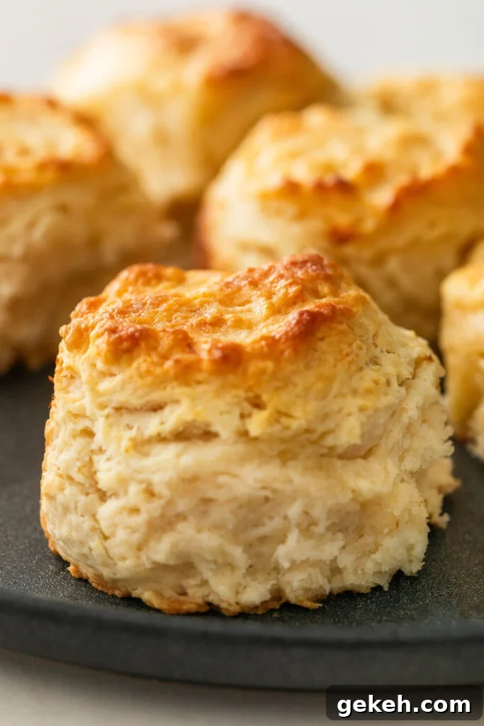 old fashioned buttermilk biscuits on a black plate