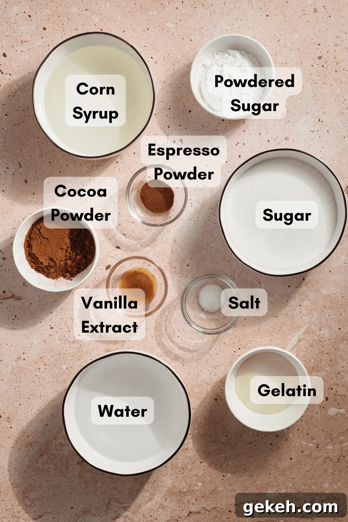 Ingredients for Chocolate Marshmallows in small bowls. 